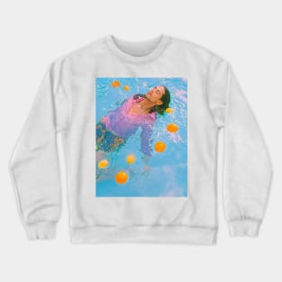 relaxing on the beach ,relaxation blue water swiming pool beach orange in water Crewneck Sweatshirt